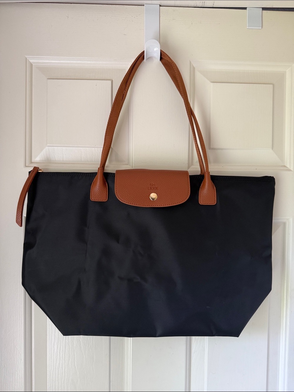 FAKE LONGCHAMP LIKE NYLON TOTE WITH FABRIC HANDLES/ EXPANDED BOTTOM